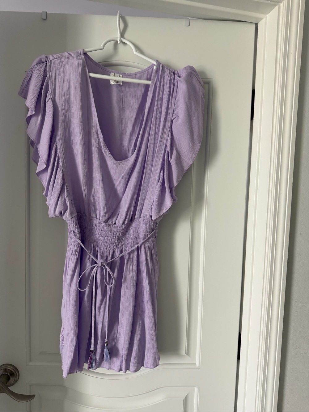 BECCA Lilac Ruffle-Sleeve Romper